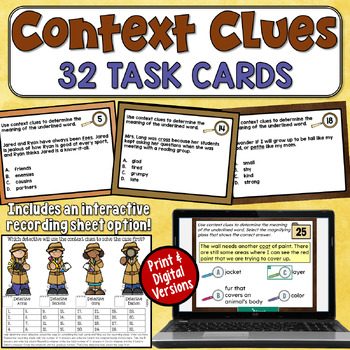 Preview of Context Clues Task Cards: 32 Practice Passages for 2nd and 3rd Grade