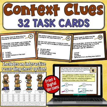 Preview of Context Clues Task Cards: 32 Practice Passages for 4th and 5th Grade