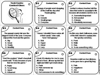 Context Clues Task Cards 3rd, 4th, 5th, 6th Grade Vocabulary Practice