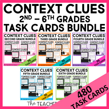 Preview of Context Clues Task Cards Bundle Differentiated Vocabulary Activities Yearlong