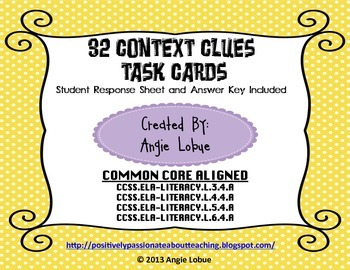 Preview of Context Clues Task Cards (32 Vocabulary Cards): Common Core Aligned
