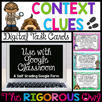 Preview of Context Clues Task Cards - Digital Google Forms  - Test Prep