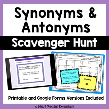 Preview of Context Clues with Synonyms and Antonyms Game Using Task Cards