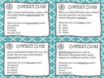 Context Clues Vocabulary Task Cards Set #1 by Erika Forth | TpT