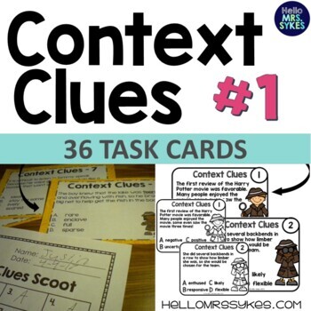 Preview of Context Clues Task Cards and Quick Assessment Print and Easel Activities