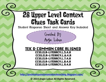 Preview of Context Clues Task Cards (Upper Level): Common Core and TEK Aligned