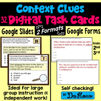 Preview of Context Clues Task Cards Using Google Forms or Slides: 2nd & 3rd Grade