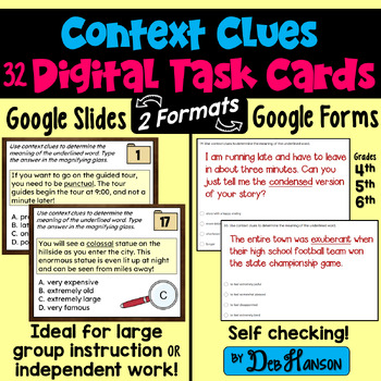 Preview of Context Clues Task Cards Using Google Forms or Slides: 4th & 5th Grade