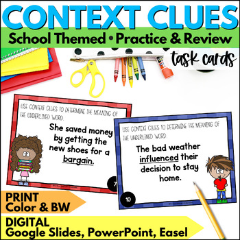 Preview of Using Context Clues Task Cards - Vocabulary Practice & Review Reading Activity 