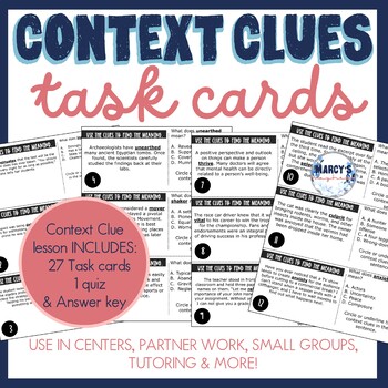 Preview of Context Clues Task Cards Practice Vocabulary Activities 5th and 6th Grade ELA
