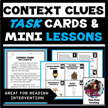 Preview of Context Clues Task Cards and Reading Intervention