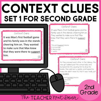 Preview of Context Clues Task Cards for 2nd Grade Set 1 Print and Digital