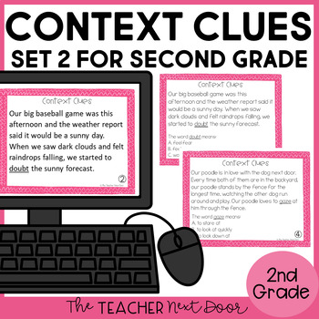 Preview of Context Clues Task Cards for 2nd Grade Set 2 Print and Digital