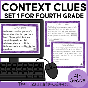 Preview of Context Clues Task Cards for 4th Grade Set 1 Print and Digital
