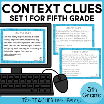 Preview of Context Clues Task Cards for 5th Grade Set 1 Print and Digital