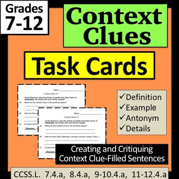 Preview of Context Clues Task Cards for High School and Middle School