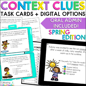 Preview of Context Clues Task Cards for Spring - Print & Digital with Audio Support