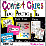 Context Clues PowerPoint, Notes, Practice Worksheets, & Test