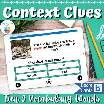 Preview of Context Clues Tier 2 Vocabulary Reading Comprehension Speech Therapy Boom Cards