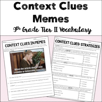 Preview of Context Clues Tier II Vocabulary - 9th Grade - Memes