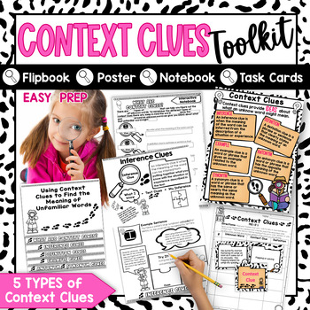 Preview of Context Clues Vocabulary Activities Task Cards Posters 3rd 4th 5th RL3.4 RL4.4