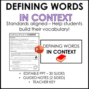 Preview of Context Clues - Vocabulary Mini-Lesson: Editable PowerPoint & Guided Notes