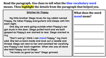 Preview of Context Clues Vocabulary Paragraph: mend