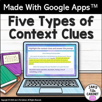 Preview of Context Clues Vocabulary Strategy Lesson and Practice GRADES 5-7 Google Apps