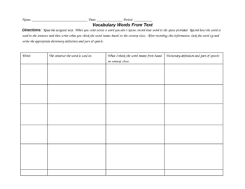 Preview of Context Clues Vocabulary Template