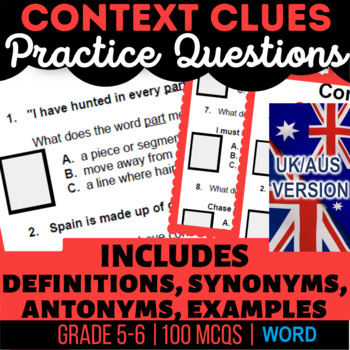 Preview of Context Clues Workbook: Definitions, Synonyms, Antonyms UK/AUS English