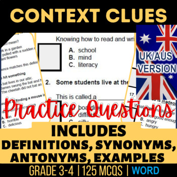 Preview of Context Clues Workbook Synonyms and Antonyms UK/Spelling Year 4-5 (Word)