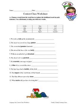 Preview of Context Clues Worksheet