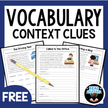 Preview of Context Clues Worksheet Vocabulary  - Free Context Clues Activities 6th 7th 8th