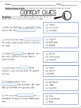 Preview of Context Clues Worksheet- digital and print