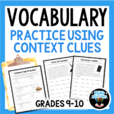Context Clues Worksheet for Vocabulary: Define Vocabulary in Context 9th 10th