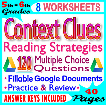 Preview of Context Clues Worksheets. 5th-6th Grade Vocabulary Practice (Google Docs)