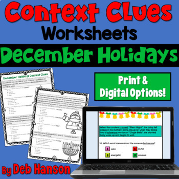 Preview of Context Clues Worksheets: Christmas and Hanukkah in Print and Digital