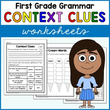 Preview of Context Clues Worksheets First Grade Grammar No Prep Printables
