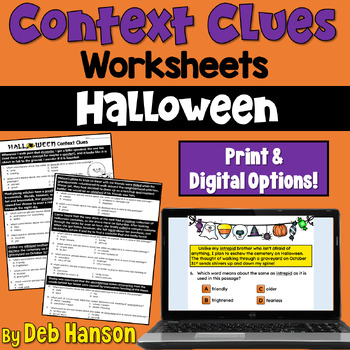Preview of Context Clues Worksheet for Halloween with Print and Digital Options