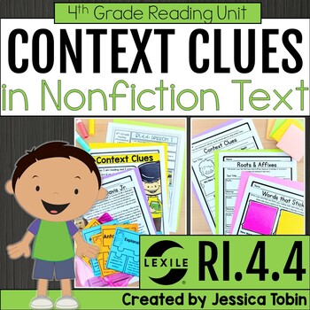 Preview of Context Clues Worksheets, Task Cards, Activity Unit 4th Grade Nonfiction RI.4.4