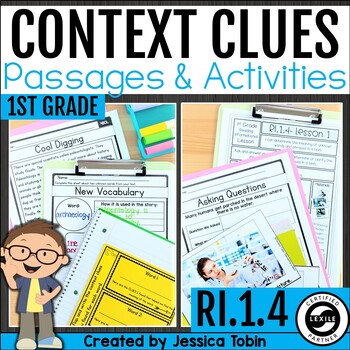 Preview of Context Clues Worksheets, Task Cards, Activity Unit 1st Grade Nonfiction RI.1.4
