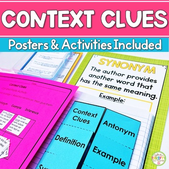 Preview of Context Clues Worksheets Posters Activities Task Cards & Quiz Unit