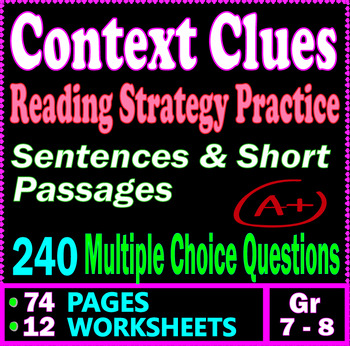 Preview of Context Clues Worksheets. Reading Strategies Practice. 240 Questions. Gr 7 - 8