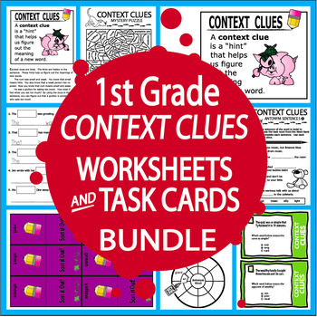Preview of Context Clues Worksheets & Task Cards–1st Grade ELA Practice Context Clue Lesson