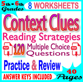 Preview of Context Clues Worksheets and Practice. 5th-6th Grade Vocabulary Activities