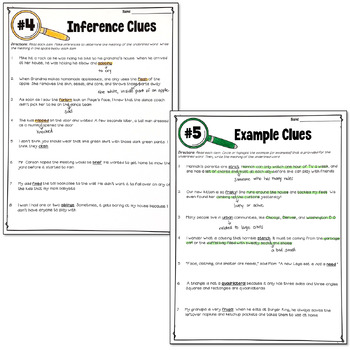 Context Clues Worksheets (focusing on 5 types of clues) by Deb Hanson