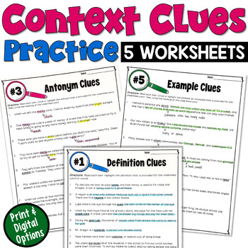 Preview of Context Clues Worksheets: Practice Activities for 2nd and 3rd Grade