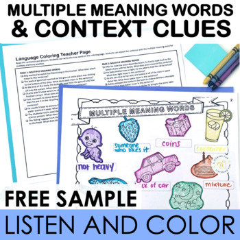Preview of Context Clues and Multiple Meaning Words In Context Vocabulary Coloring