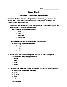 Synonyms clues lesson plan