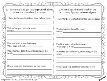 Context Clues and Using a Dictionary No Prep by Bizee-Bee | TPT